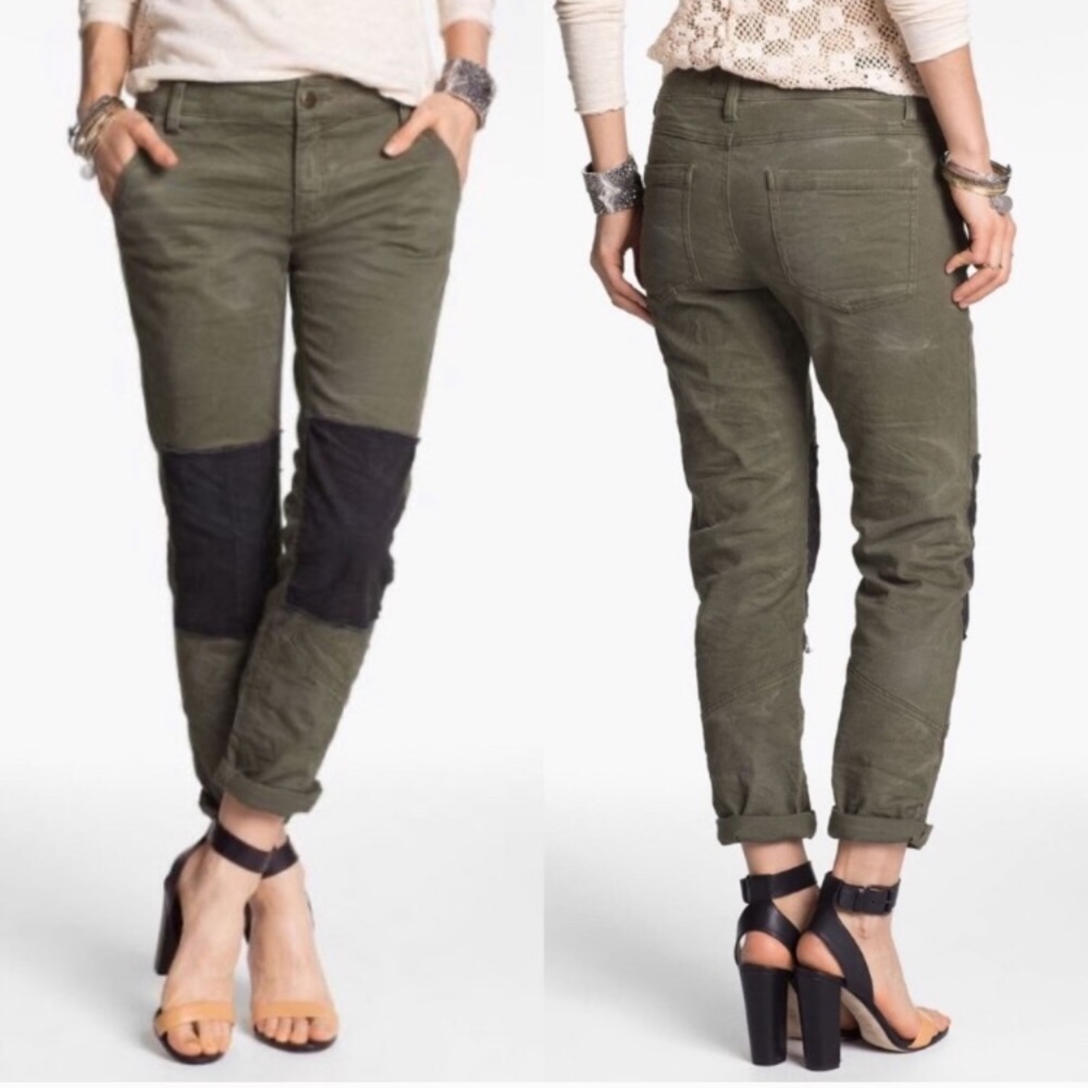 Free People army green pants with black details